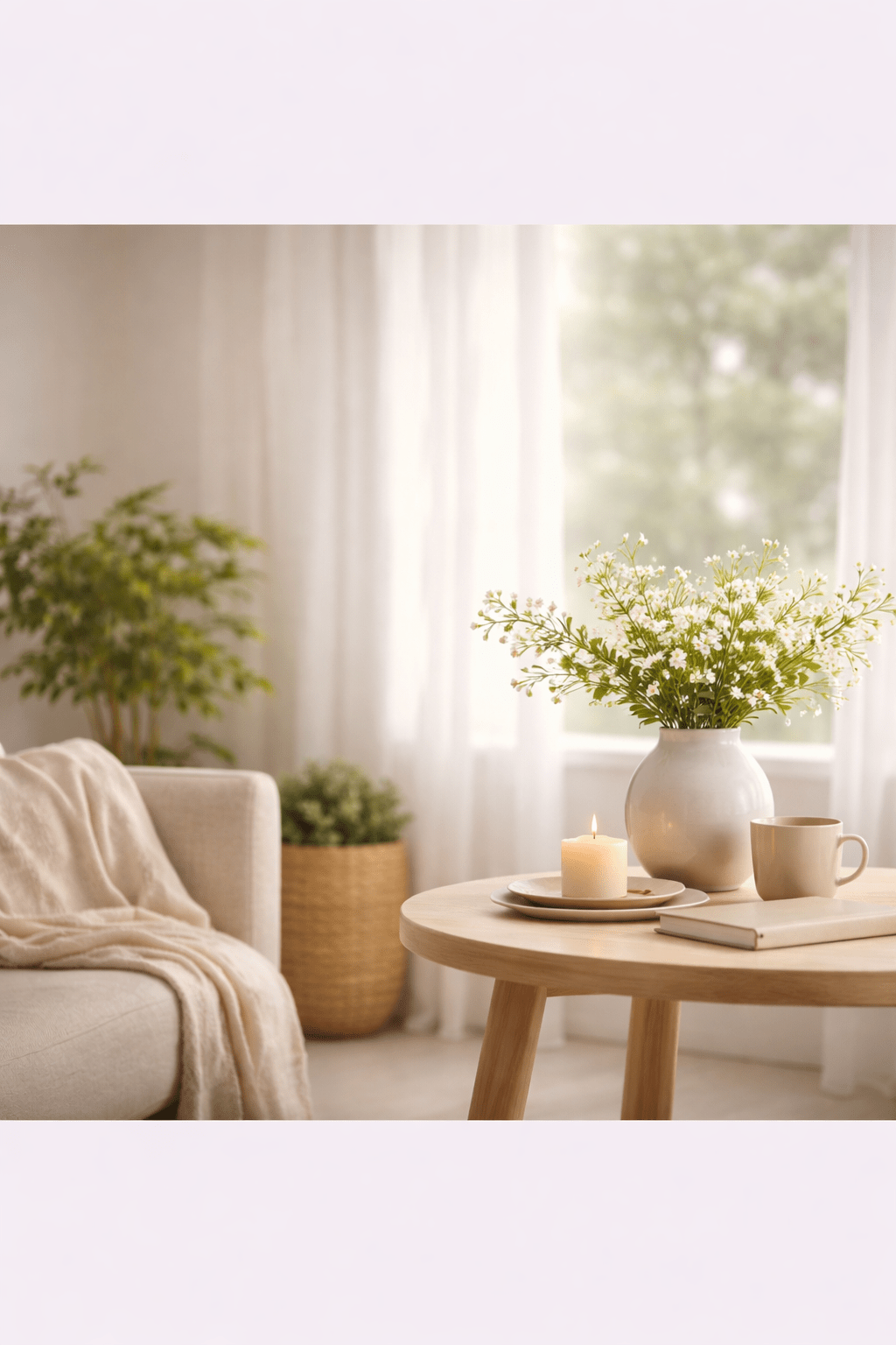 “Calming therapy space with soft lighting, a chair, and flowers.”